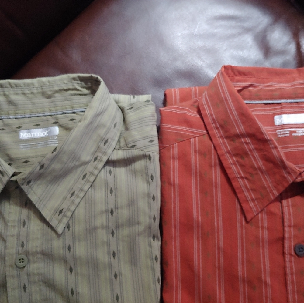 Two Men's Marmot Short Sleeve Shirts Large